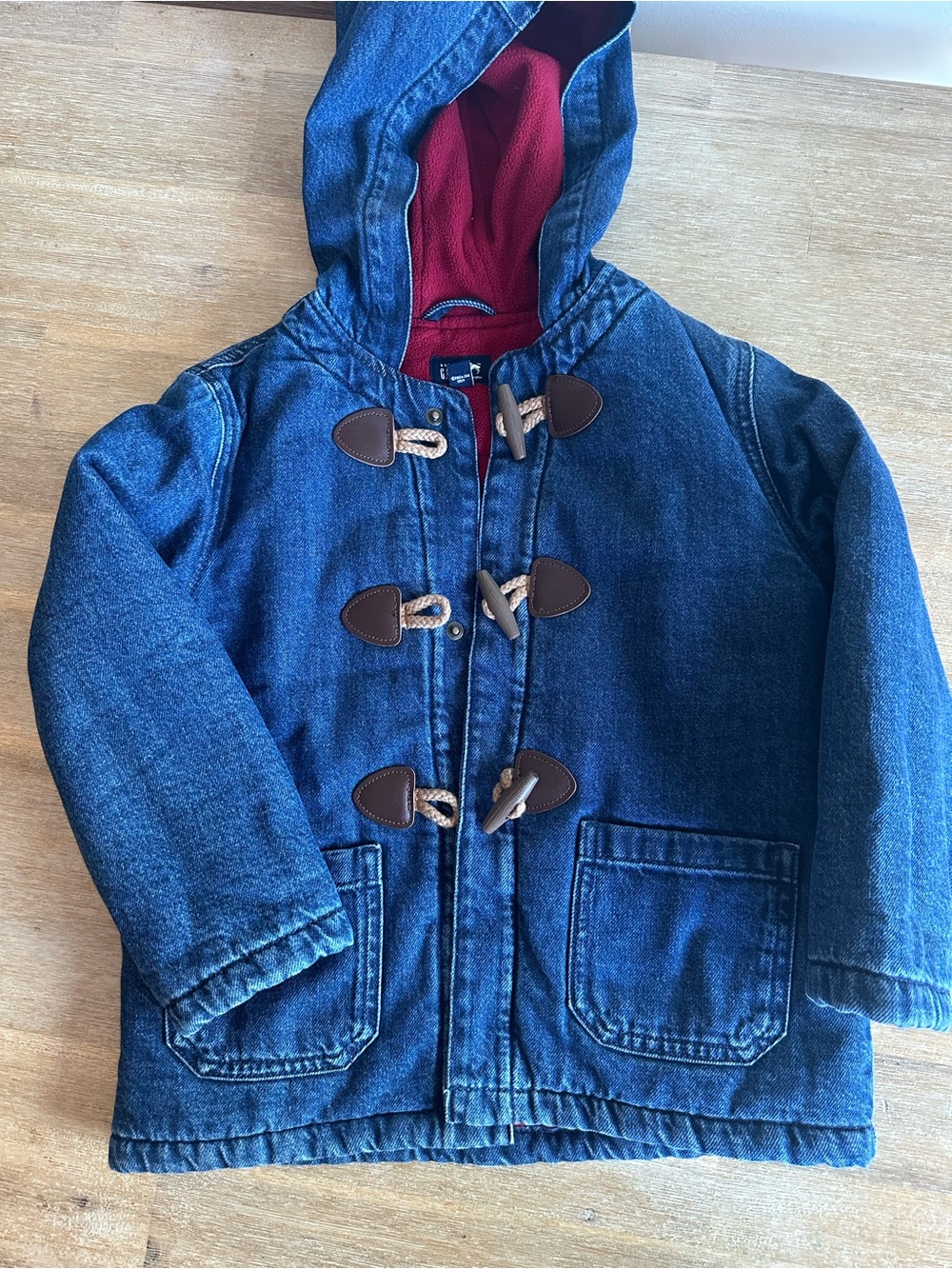 Baby GAP Blue Denim Hooded Jacket with Red Fleece Lining, 5T